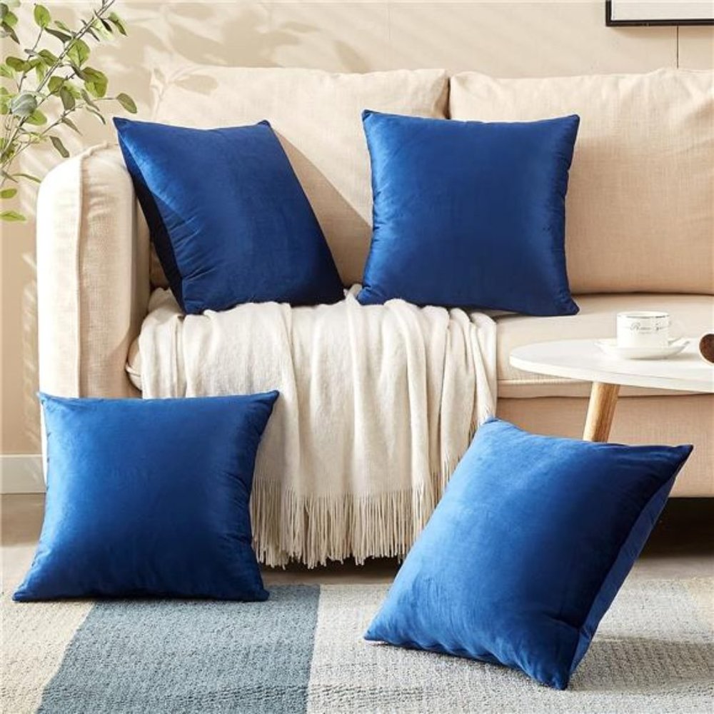 Throw Pillow Covers, Velvet Soft Decorative Cushion Case Set of 4, 18x18 Inch